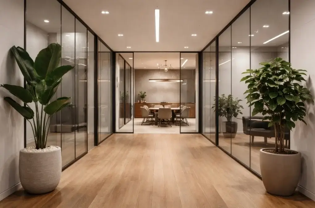 Professional cleaner sanitizing an office workspace